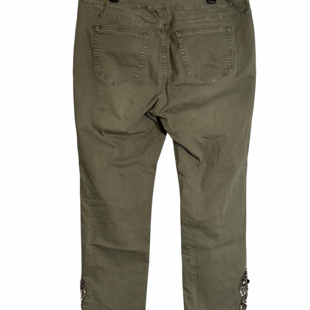 Soft Surroundings Olive Green Cropped Jeans with Embellished Ankles - Picture 2 of 10
